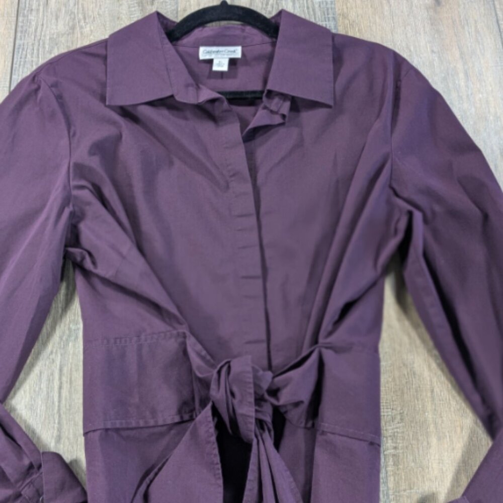 Coldwater Creek Top Womens XL Purple Button Up Long Sleeve Tie Waist Preppy